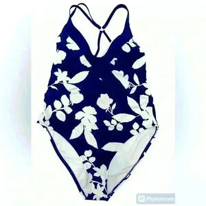 Cole of California women’s one piece swimsuit navy blue and white brand new